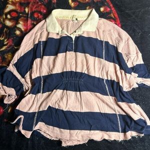 Free People We the Free light pink and navy striped 3/4 sleeve blouse